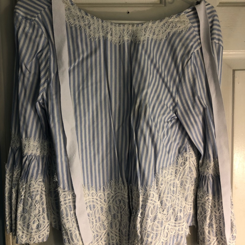 Zara Light Blue and White Top